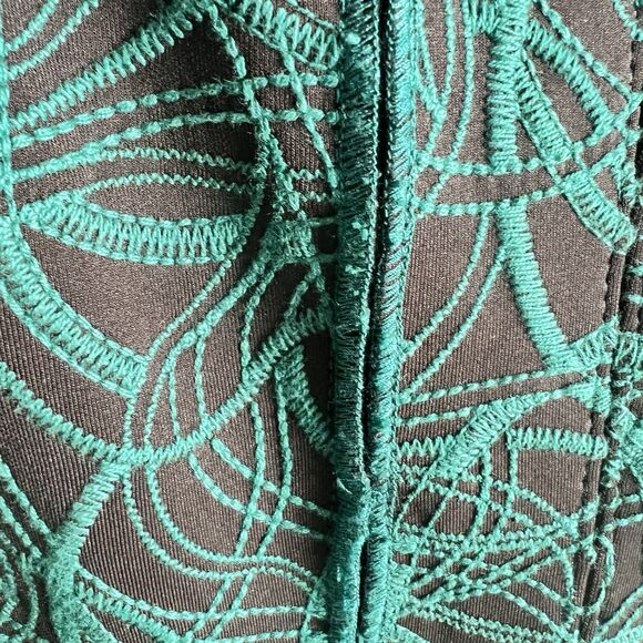 Tadashi Shoji Dress L Green Brocade Fit Flare Cocktail Wedding Guest Elegant - Picture 6 of 15